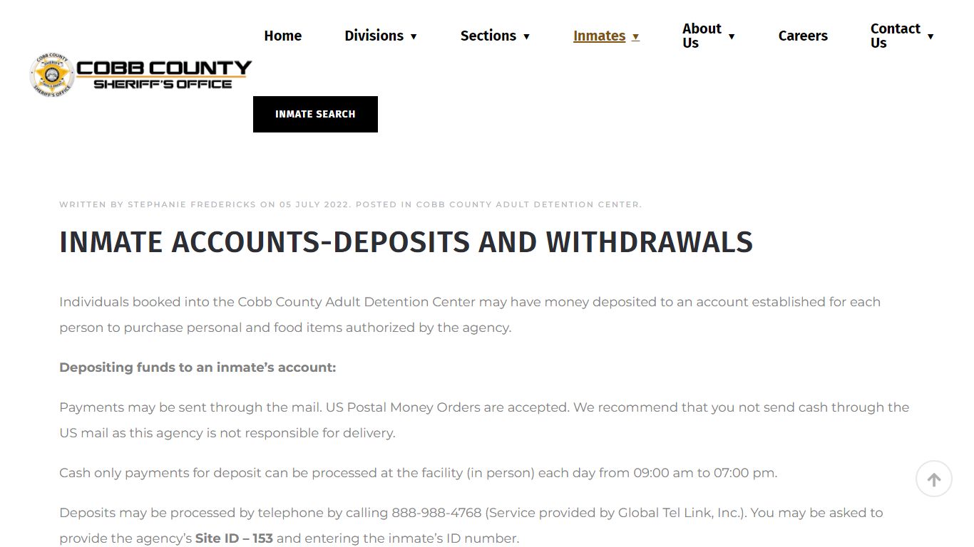 Cobb County Sheriff's Office - Inmate Accounts-Deposits And Withdrawals